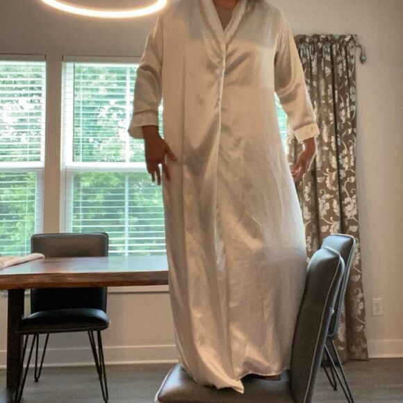 Vintage Full Length Satin Nightgown Lace Detail Silky Slip Dress Robe medium - Picture 3 of 16